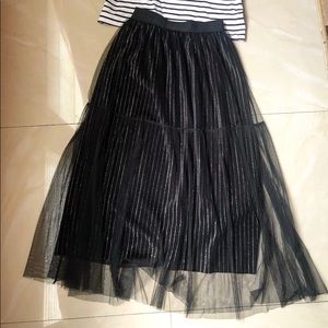 Black tulle midi skirt
